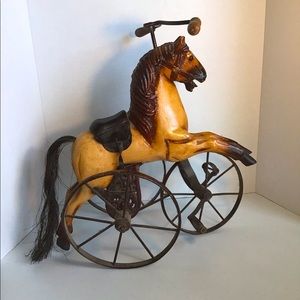 Rare Vintage Victorian 17x15in Wood & Cast iron Horse Children’s toy